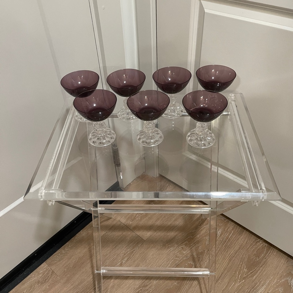 Set of 7 Vintage 1970’s Fostoria American Lady Amethyst Purple Champagne Glasses